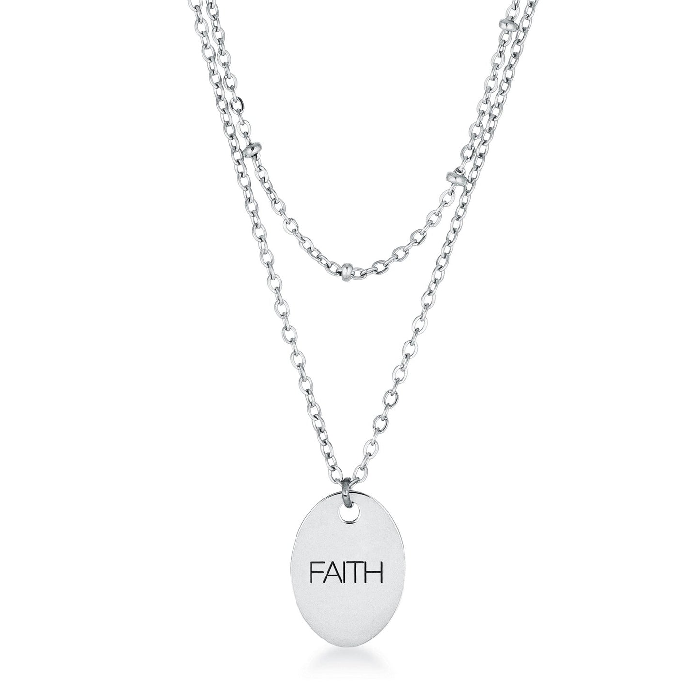 Double Chain FAITH Necklace SIlver