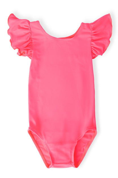 Neon Pink S/S Flutter Sleeve Leotard