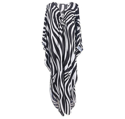 Elastic Printing Beach Cover-up Sexy Loose Chest Woven Vacation Beach Cover Up