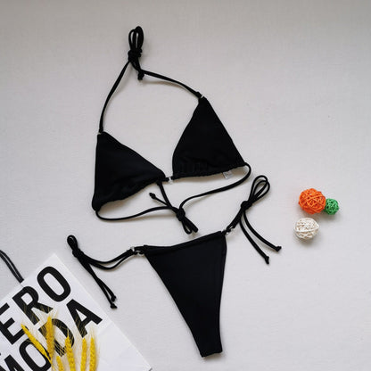 Sexy Triangle Soft Bag Drawstring Bikini Strap Backless Lace Up Swimsuit Women