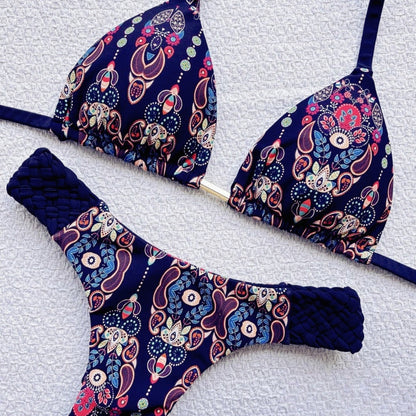 Braid Rope Print Bikini Swimsuit Beach Sexy Women Swimsuit