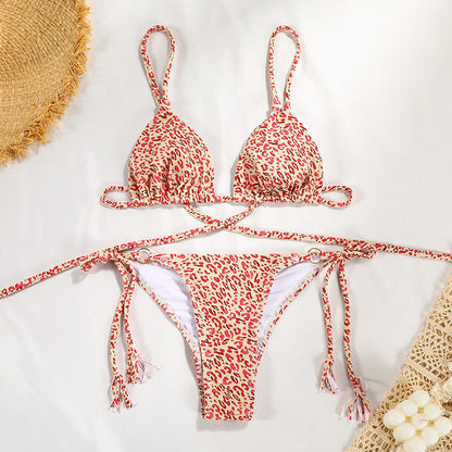 Sexy Split Swimsuit Women Solid Color Nylon Banded Bikini
