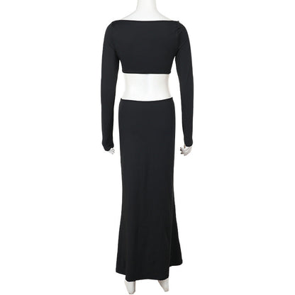 Fall Type Hip Elegant Slim Fit Hollow Out Cutout Sexy Long Sleeve Dress Women