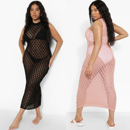 Sleeveless Knitted Maxi Dress Holiday Casual Beach Bikini Cover 3 Colors