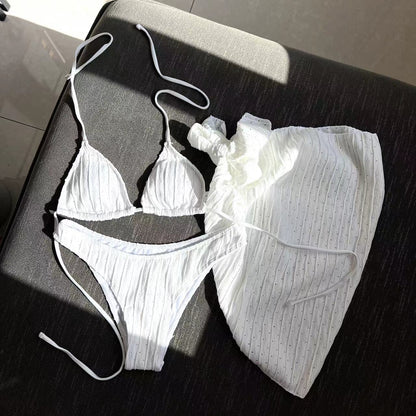 Swimsuit Three Piece Backless Drawstring Banded Bikini Bikini Three Piece Swimsuit