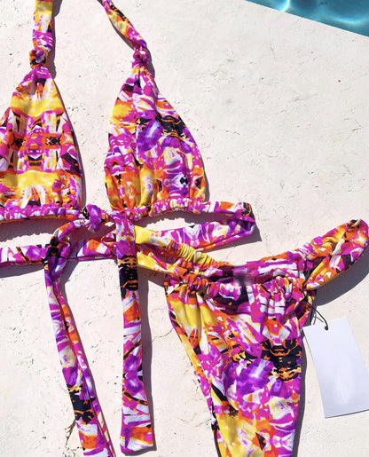 Halterneck Printed Bikini Women Swimming Suit Sexy Swimsuit Criss Cross