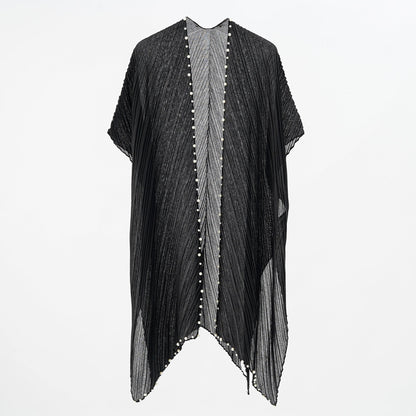 Pearl Breasted Solid Color Blouse Beach Dress Sunscreen Sexy Shawl Blouse Seaside Vacation Cardigan