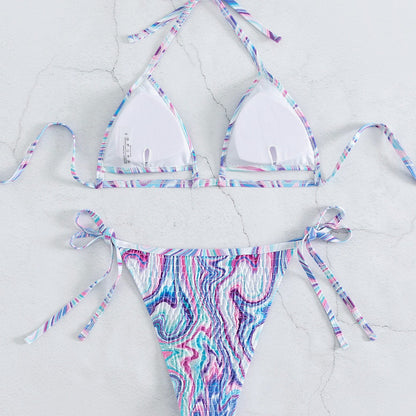 Split Bikini Sexy Backless Halter Bandage Women Swimsuit Swimwear Printing