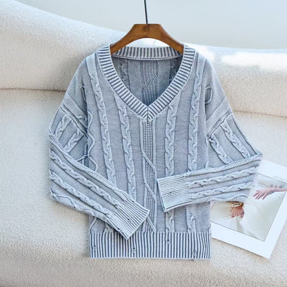 Autumn Winter V neck Twisted Sweater Casual Women Outerwear Top Sweater