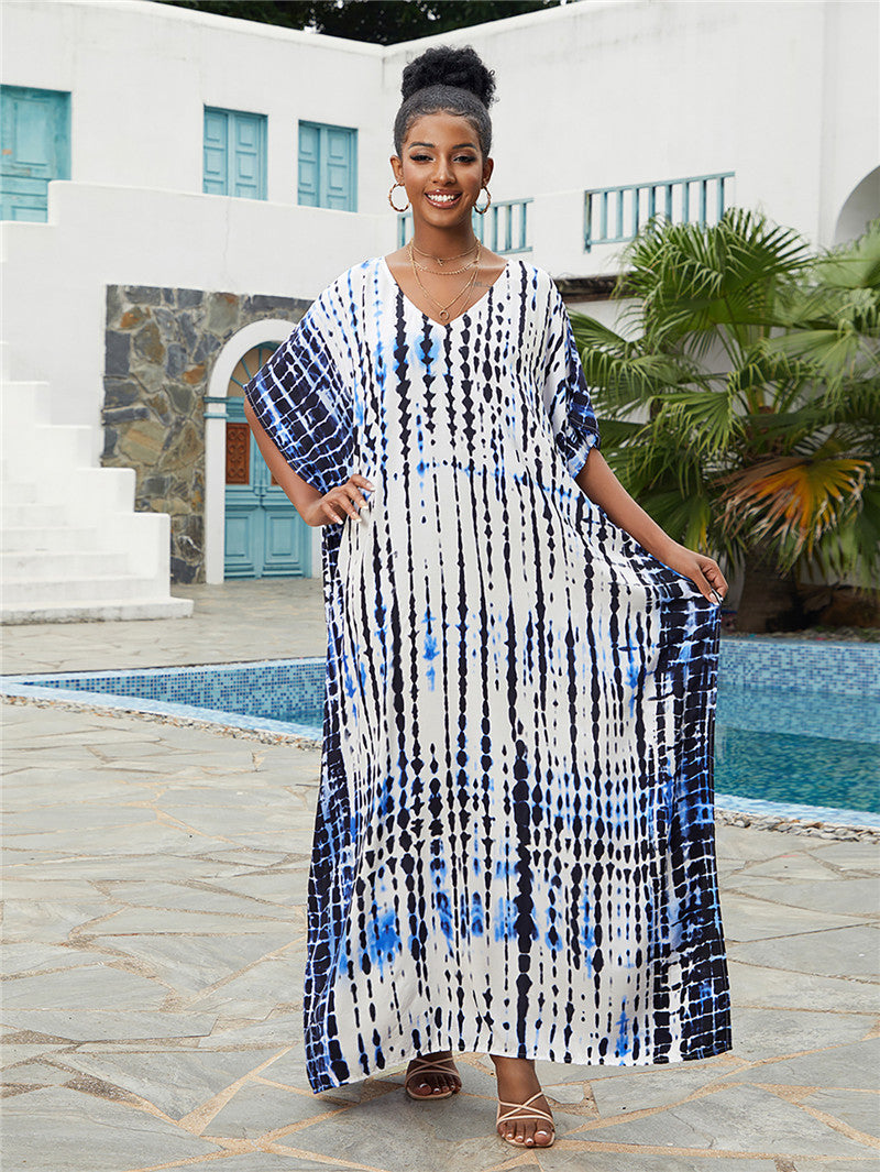 Printed Beach Blouse Loose Robe Vacation Sun Protection Shirt Swimsuit Blouse