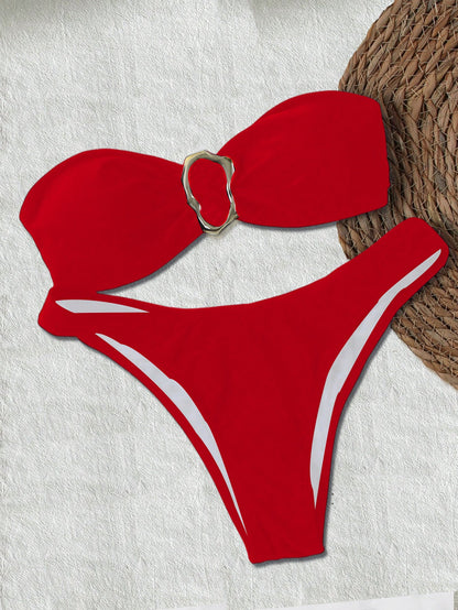 Bikini Solid Color Tube Top Sexy Split Bikini Swimsuit Women