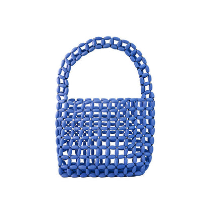 Hand Woven Bag Wooden Bead Handmade Bag Retro High Sense Niche Handbag Small Square Bag