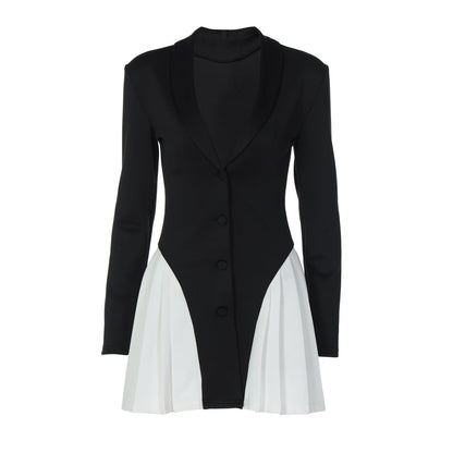 Women Clothing Autumn V neck Button Contrast Color Short Slim Fit Long-Sleeved Dress for Women