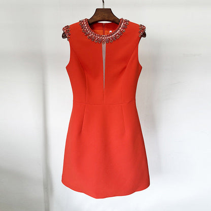 Spring Summer Star Heavy Industry Beads Diamond Embedded Dress Vest Dress Small Dress