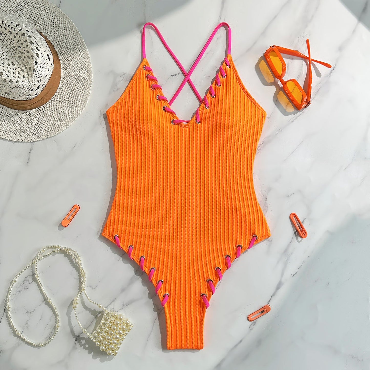Black Eye Rope Color Matching Sexy Siamese Sling Swimwear