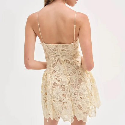 Sexy Sweet Spicy Pure Lace Embroidered Sleeveless Strap High Grade Tube Top Dress Women