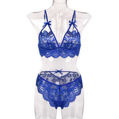 Sexy Two Piece Set Autumn Lace Splicing Tape Bow Sexy Lingerie Set