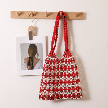 Summer Straw Woven Bag With Lace Up Pattern Suitable For Women Beach Vacation Beach Bag