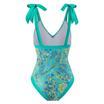 Women Sexy One Piece Swimsuit Women Skinny Slimming Retro Tied Swimsuit Suit Chiffon Dress