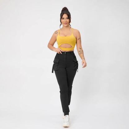 Multi Color Camisole Sports Slim Fitting Hollow Out Cutout Adjustable Buckle Top for Women