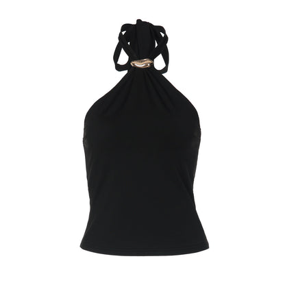 French Adjustable Buckle Lace up Top for Women Spring Sexy Backless Solid Color Tube Top Vest