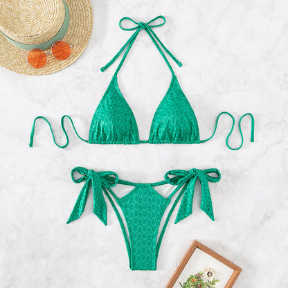 Special Fabric Sexy Bikini Split Solid Color Beach Swimsuit