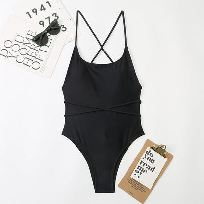 Sexy One Piece Nylon Multicolor Bikini Solid Color Tied Open Back Swimsuit Swimsuit