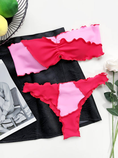 Sexy Patchwork Chest-Wrapped Bikini Swimsuit