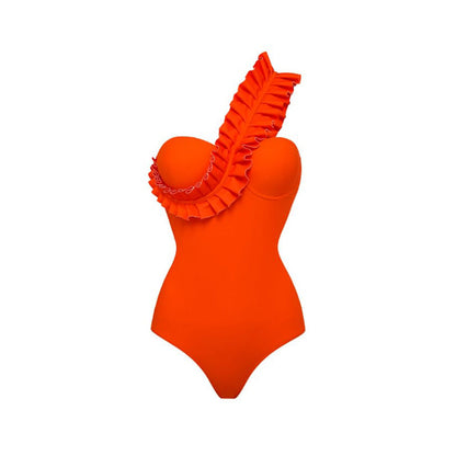 Solid Color Sexy One Piece Swimsuit Women Vacation Beach Swimsuit