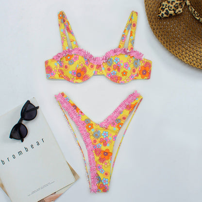 Bikini Women Digital Printing Lace Small Clear Swimsuit Women Swimsuit