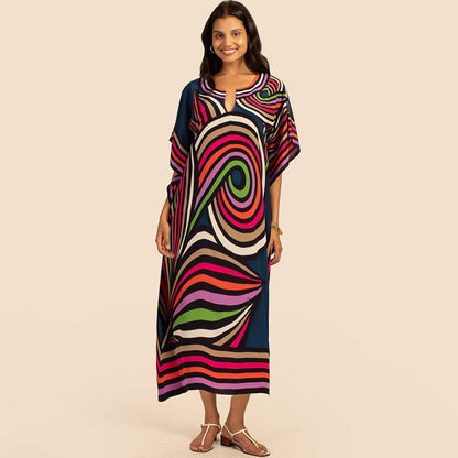 Printing Beach Cover Up Robe Vacation Skirt Maxi Dress Bikini Cover Up Women