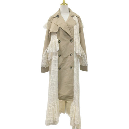 Fall Elegant Elegant Design Lace Stitching High Grade Waist Slimming Women Trench Coat