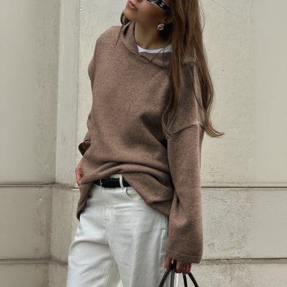 Casual Minimalist Long Sleeve Hooded Sweater Woolen