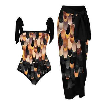 Swimsuit Multi Color Printed Sheath Gauze Skirt Anti-Exposure Two Piece Sun Protection Swimsuit for Women