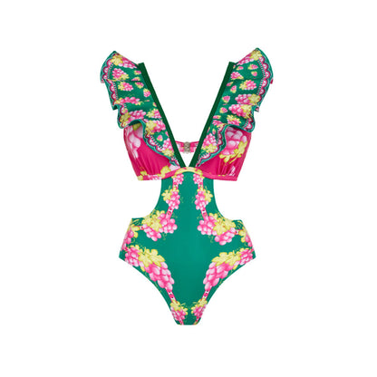 Ruffled One Piece Swimsuit Vacation Women