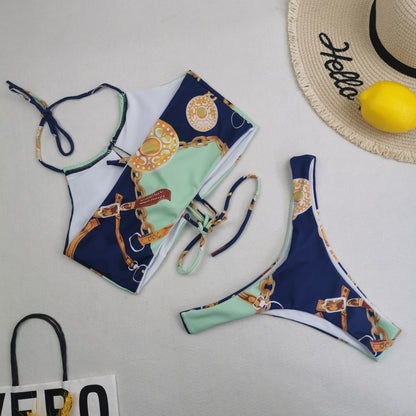 New Bikini Three Piece Swimsuit Women Sexy High Waist Printed Swimsuit Skirt Baroque
