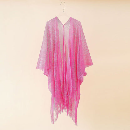 Beach Solid Color Sun Proof Tassel Knitting Beach Cover Up Sweater Shawl Cardigan