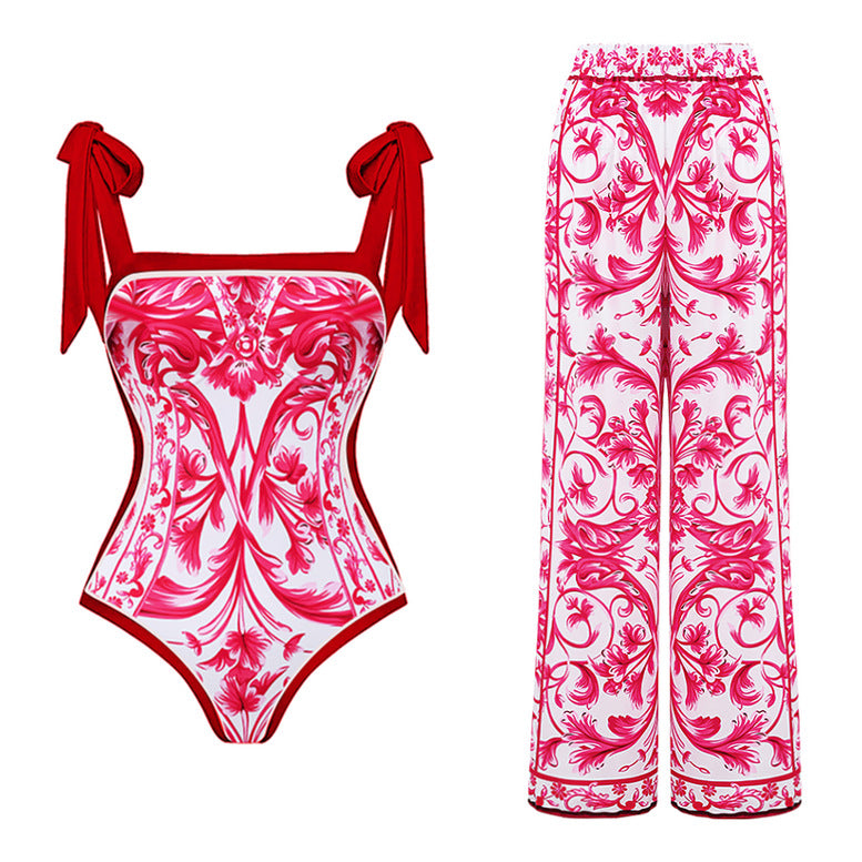 Double Sided Sexy Swimsuit Women Conservative Spring Vacation Swimsuit Wrap Skirt Set