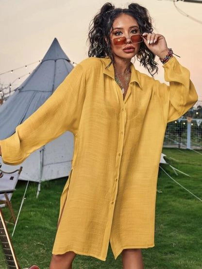 Solid Color Multi-Color Beach Blouse Sexy Cardigan Shirt Sunscreen Bikini Cover