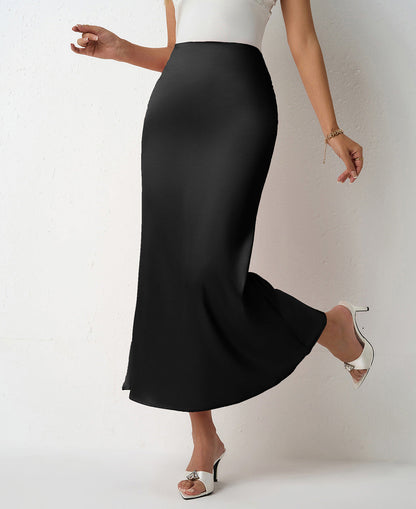 Women Clothing Spring Summer Slim Satin Skirt Satin Mid Length Sheath Fishtail Skirt