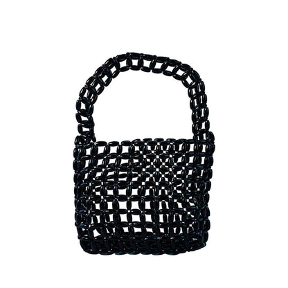 Hand Woven Bag Wooden Bead Handmade Bag Retro High Sense Niche Handbag Small Square Bag