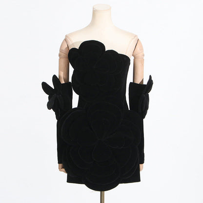 French Sexy Socialite Autumn Retro Tube Top Stitching Floral Dress High Sense Women