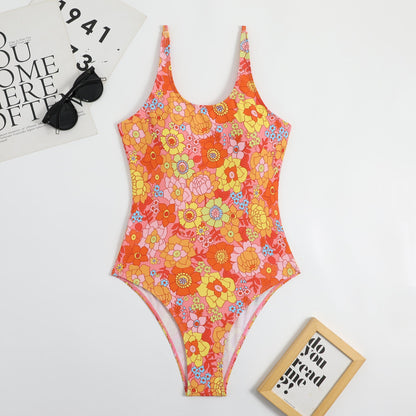Sexy Siamese Multicolored Floral Sling Triangle Ladies Spring Bikini Swimsuit Swimwear
