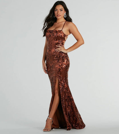 Popular Sequin Sling Dress Women Maxi Dress Slim Split Evening Dress