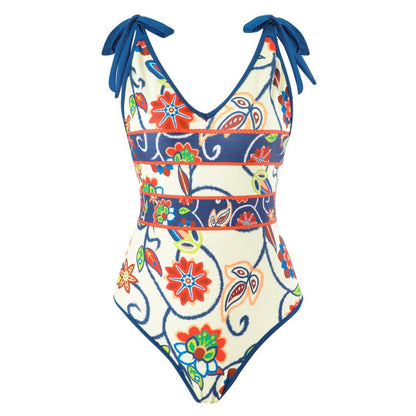 French One Piece Two Piece Set Swimsuit Digital Printing Sheath Gauze Skirt Conservative Swimwear Women