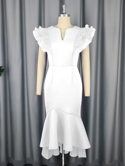 Sexy Ruffle Pleated Short Sleeve Dress Cocktail High Waist Sheath Fishtail Dress Dresses