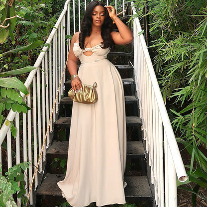 Women Clothing Soft Solid Color Light Floating Princess Dress Elegant Graceful Sling Sleeveless Length Dress