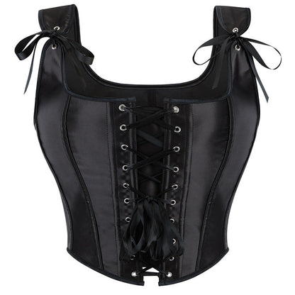 Design Black Satin Sexy Lace up Corset Breasts Support Push up Slim Fit Sweet Cool Vest Outer Wear Back