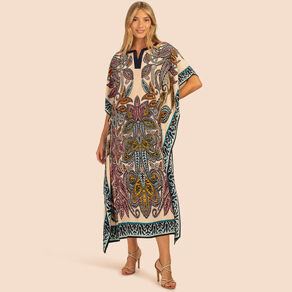 Printing Beach Cover Up Robe Vacation Skirt Maxi Dress Bikini Cover Up Women