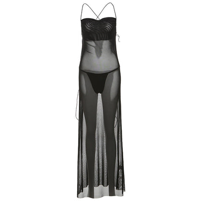Spring Summer Women Clothing Sexy Backless See through Sling High Waist Hip Bag Dress